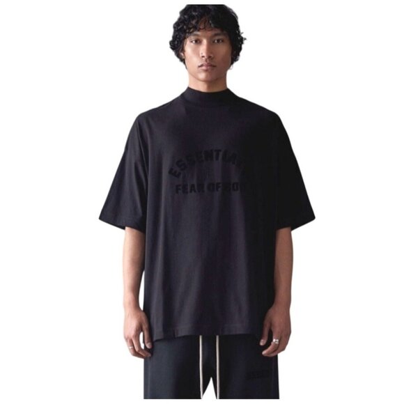FOG Fear of God EssentialsLogo Mock Neck Black Collection Crew Tee Shirt Medium - Picture 1 of 8